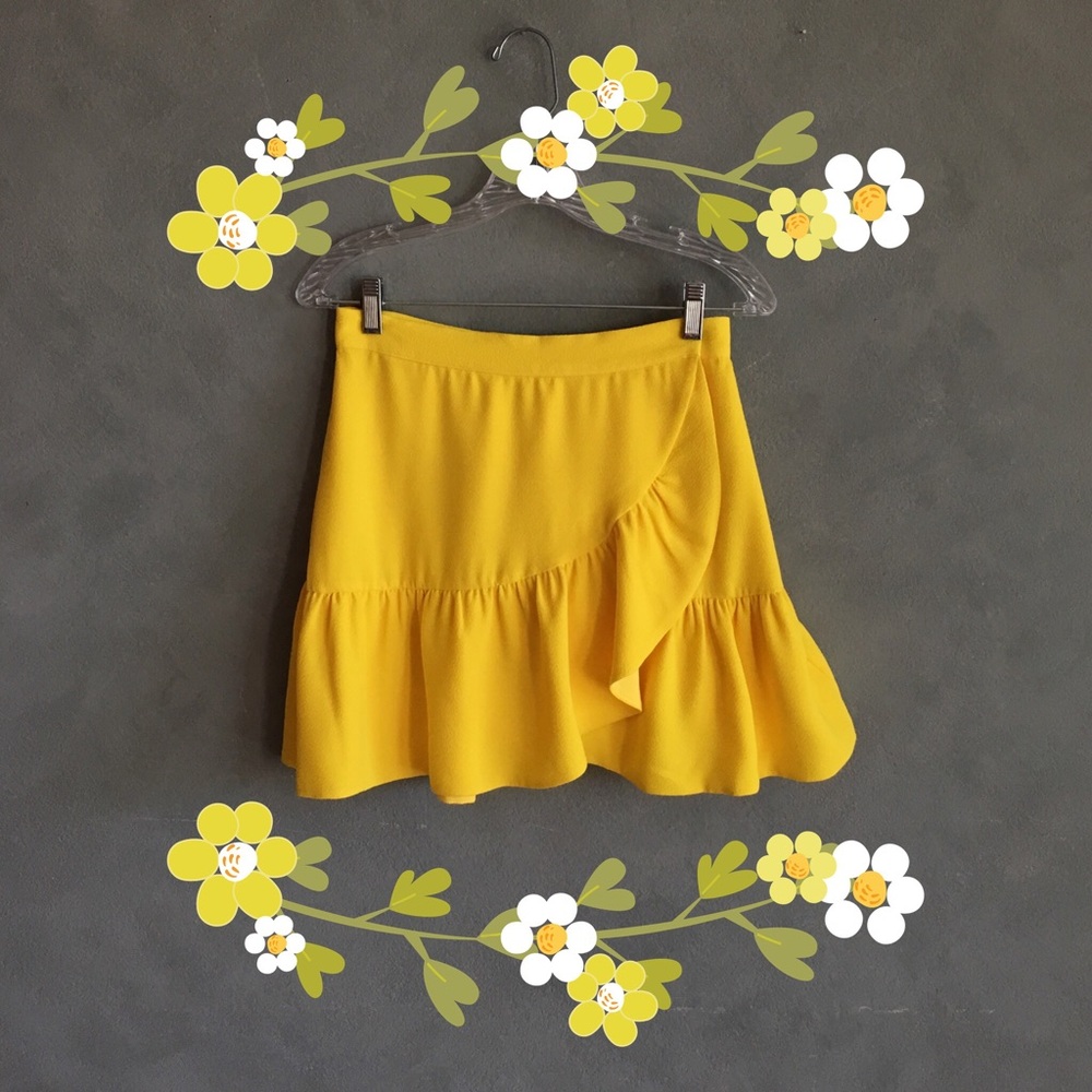 Essential Antwerp Yellow Mini Ruffle Wrap Skirt